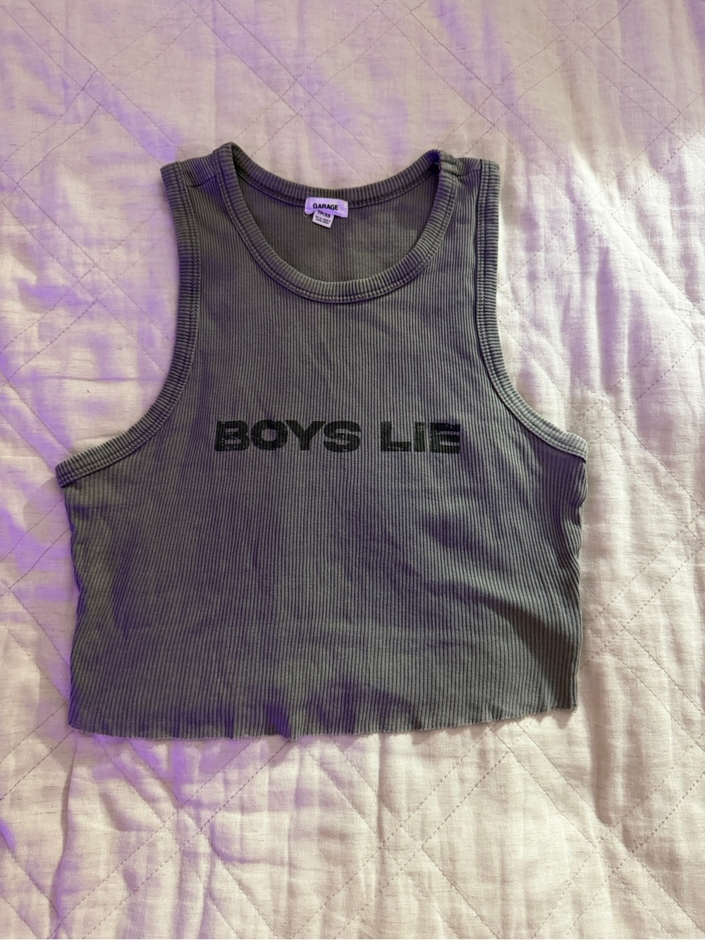 Garage Gray Ribbed Tank with "Boys Lie" Graphic